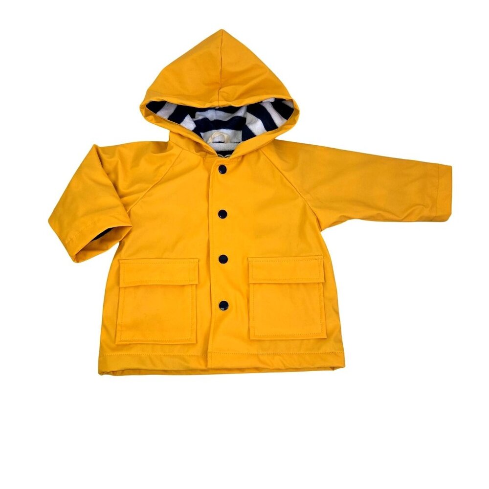 Hatley Baby Yellow Rain Jacket 9-12 Months With Striped Lining